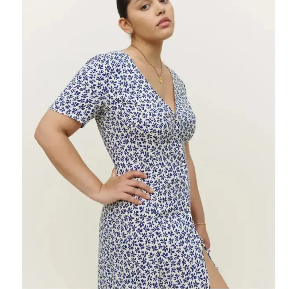 Like New Reformation Locklin Midi Dress - Blue Floral